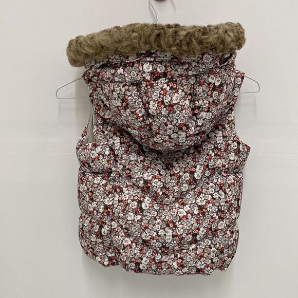 By GAP Kids White Brown Floral Hooded Puffer Vest Small - Picture 2 of 9